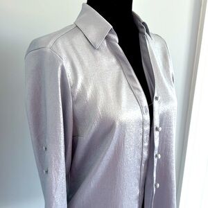 Express silver metallic button down Portofino shirt. Size small.